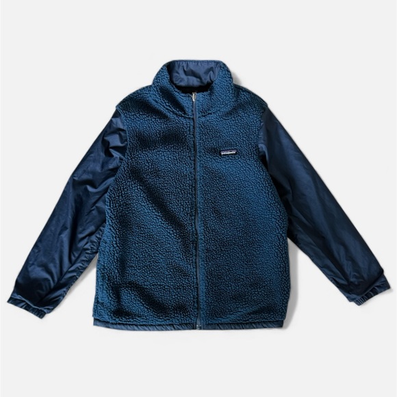 Patagonia Reversible Glissade Jacket Kids Small Navy Deep Pile Fleece Coat - Picture 4 of 5